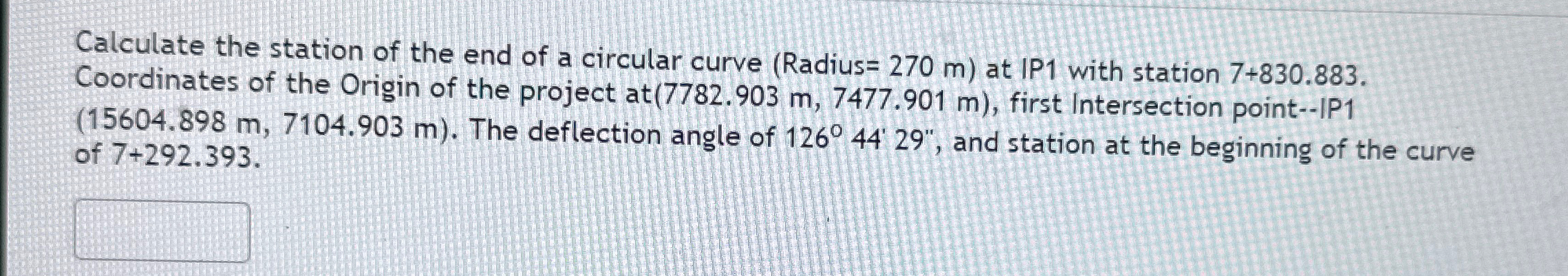 Calculate the station of the end of circular