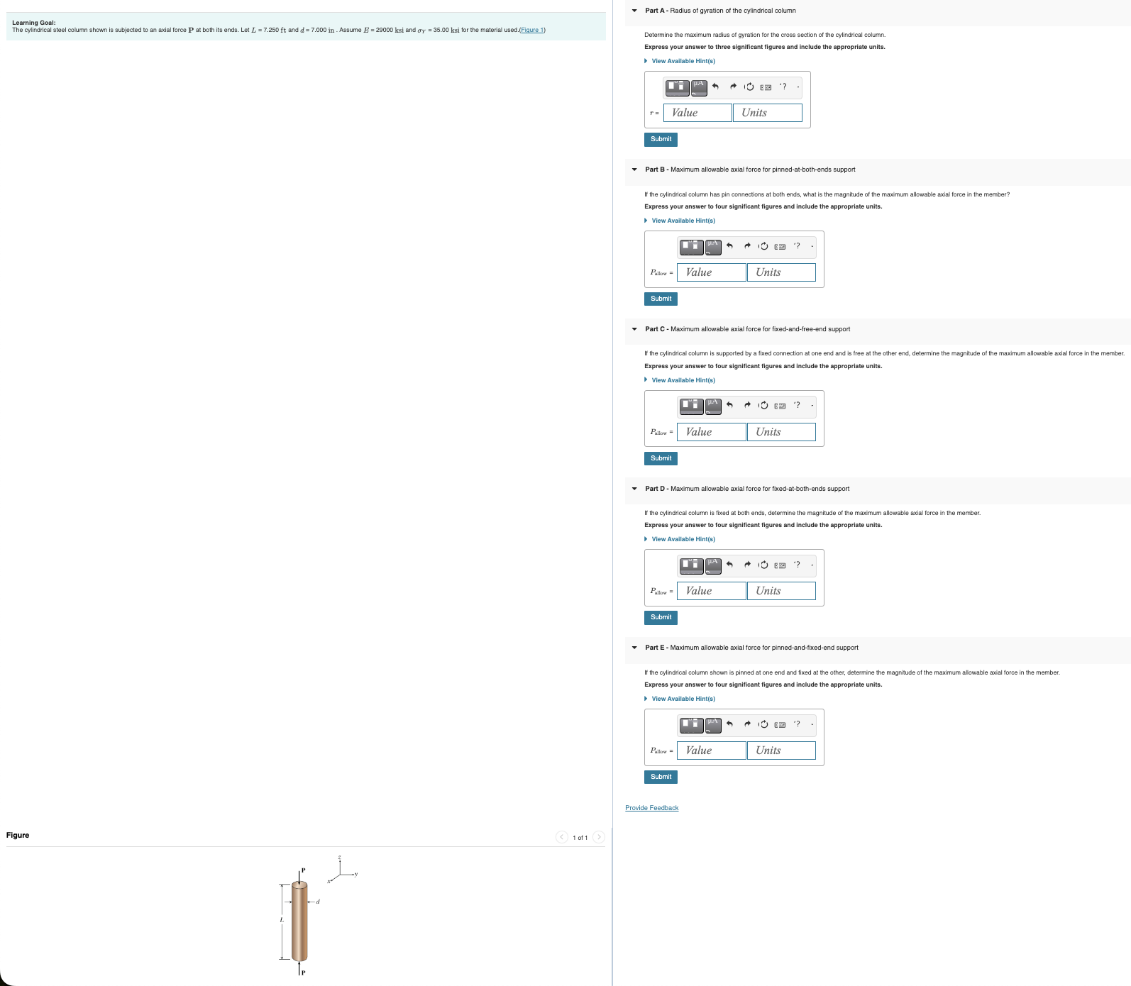 Learning Goal: The cylindrical steel column shown