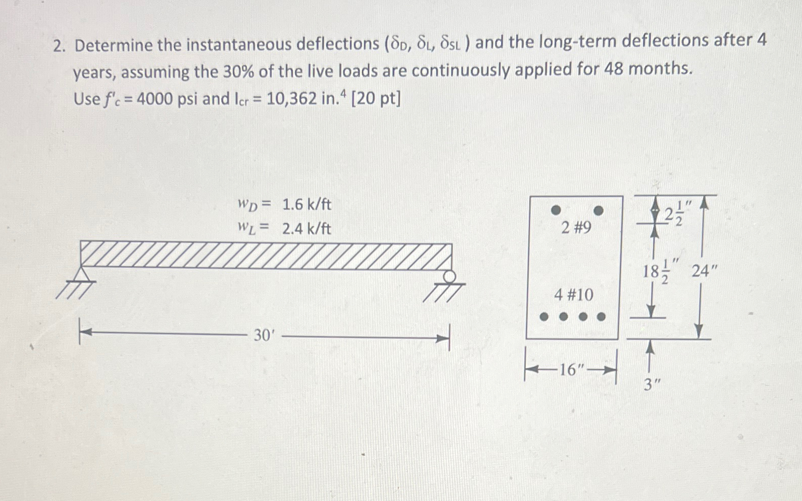 Determine the instantaneous deflections ( D , L ,