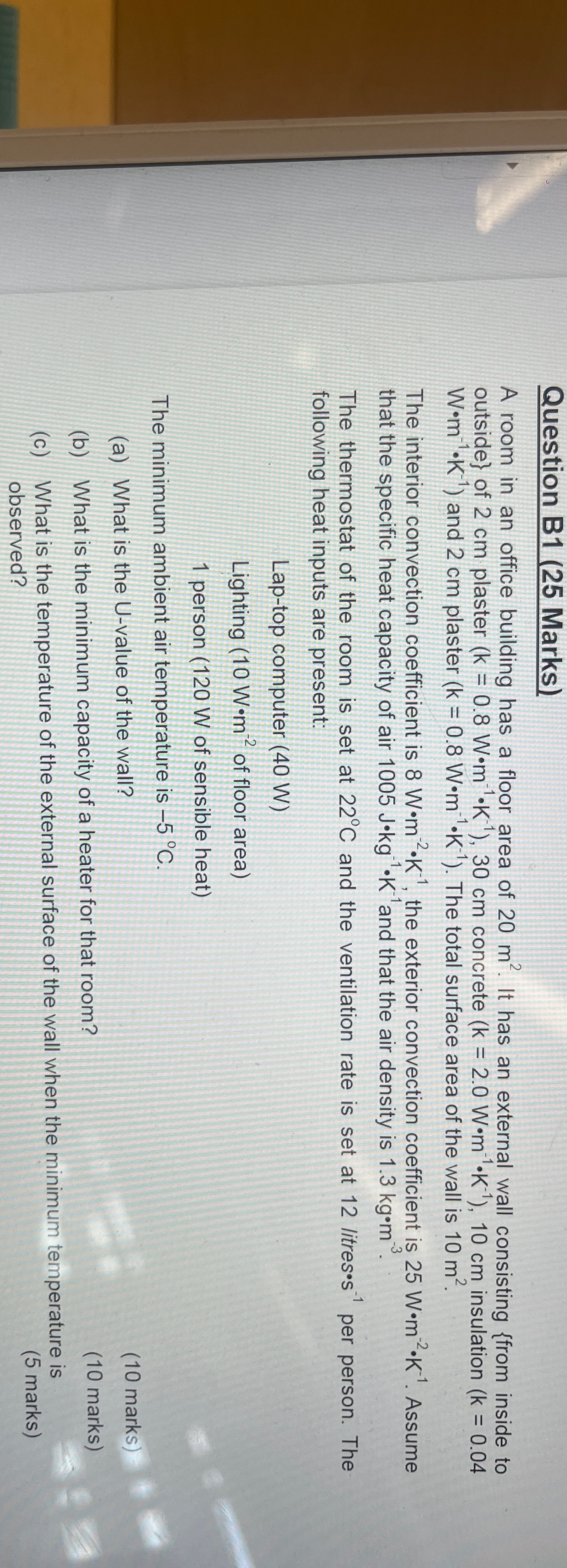 Question B 1 ( 2 5 Marks ) A room in an office
