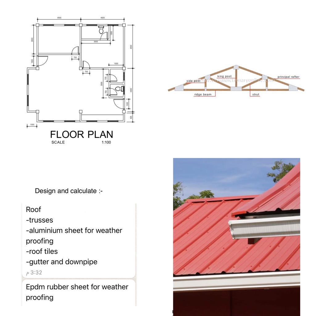 Design and calculate : - Roof - trusses -