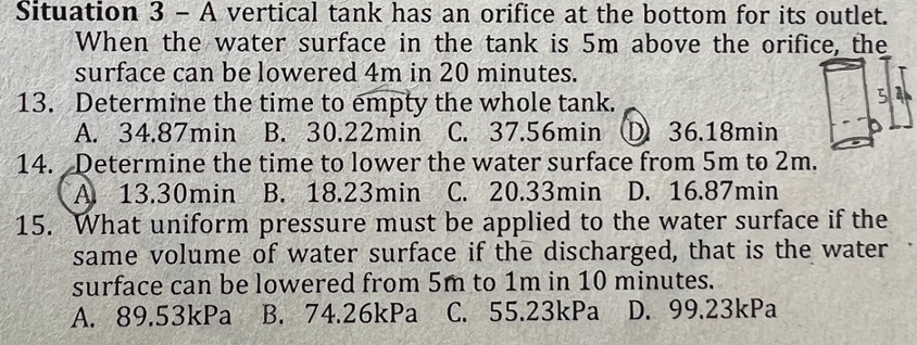 Situation 3 - A vertical tank has an orifice at