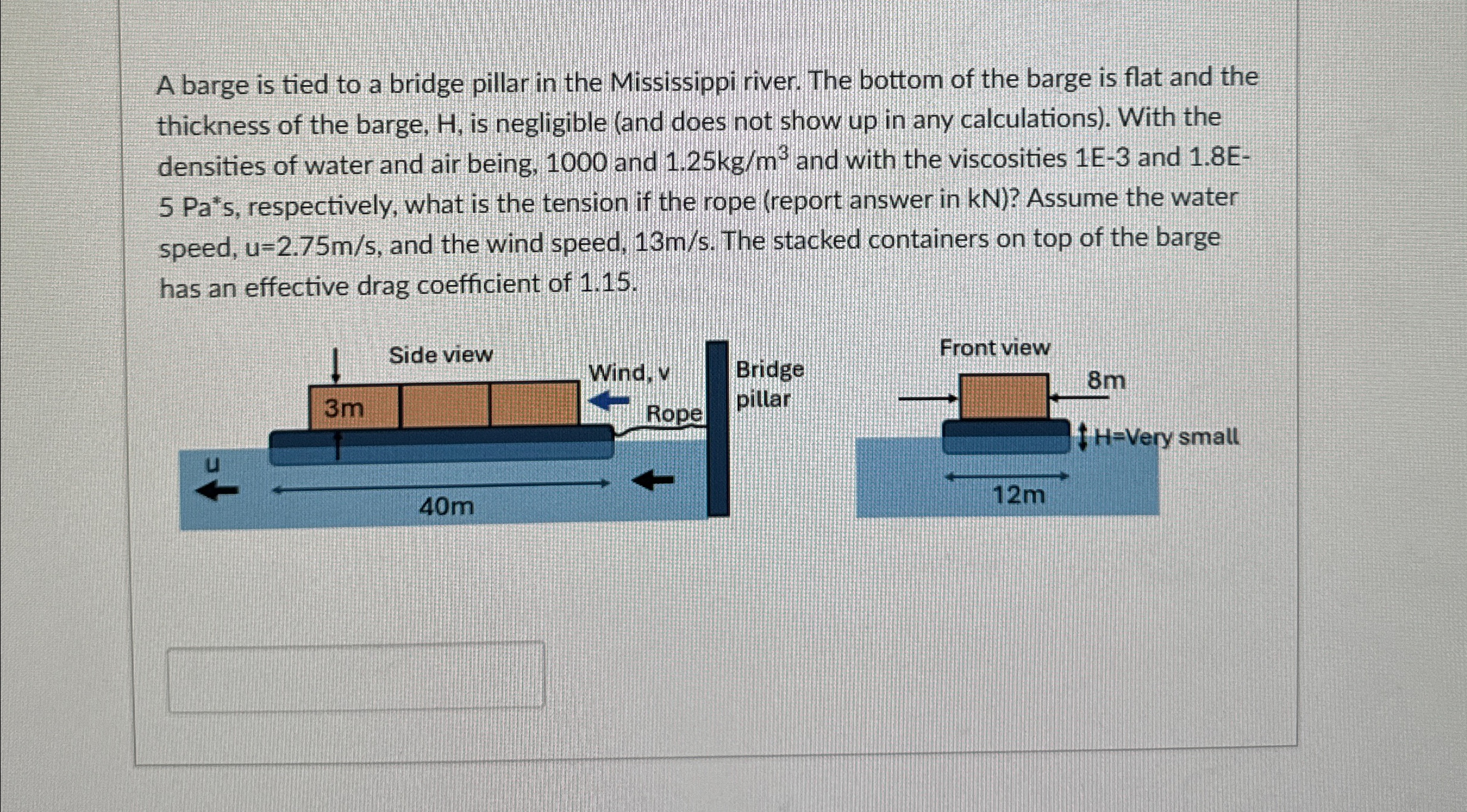 A barge is tied to a bridge pillar in the