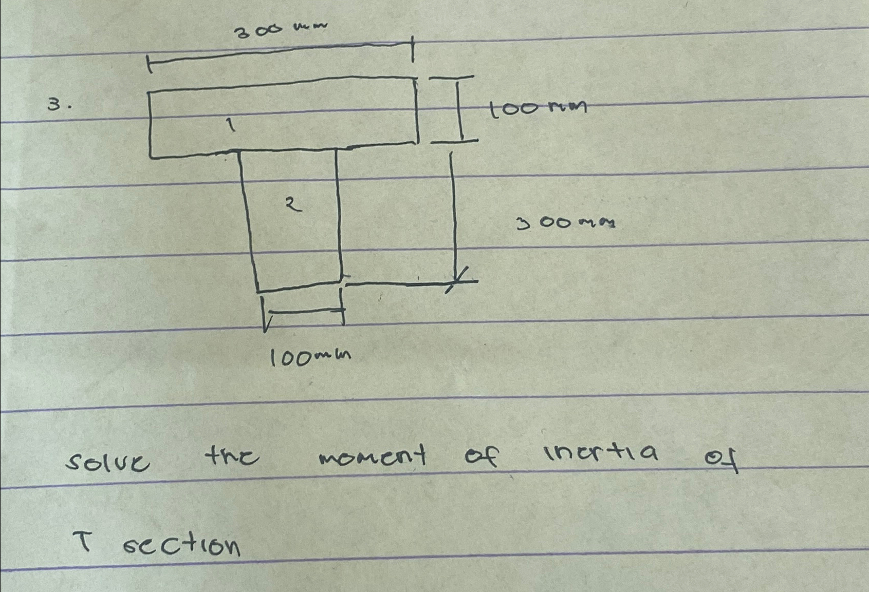 solve the moment of inertia of T section