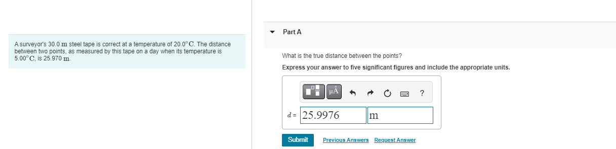 A surveyor's 3 0 . 0 m steel tape is correct at a