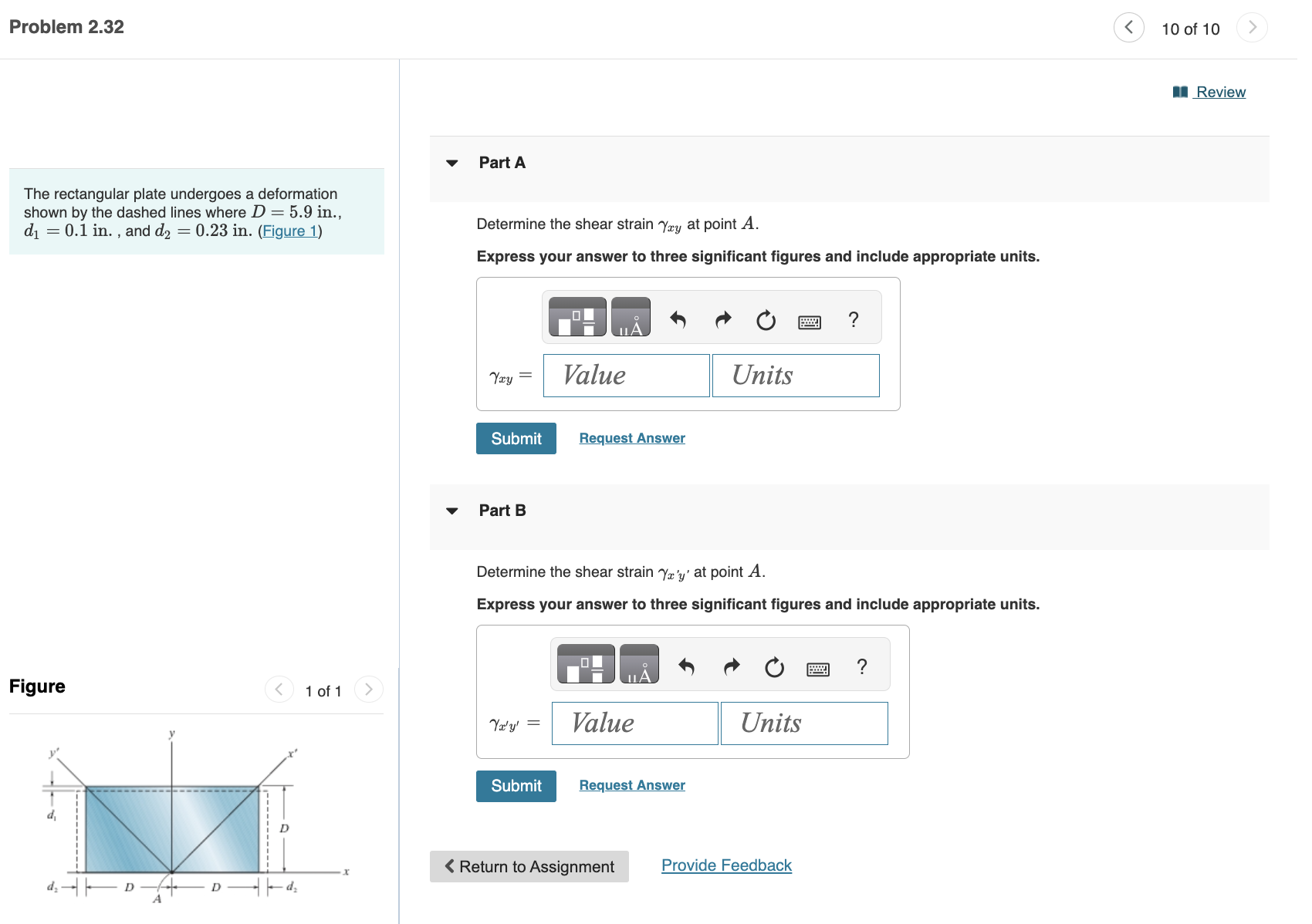 The rectangular plate undergoes a deformation