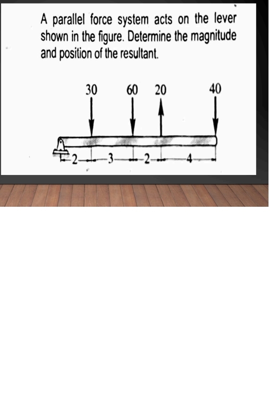 A parallel force system acts on the lever shown