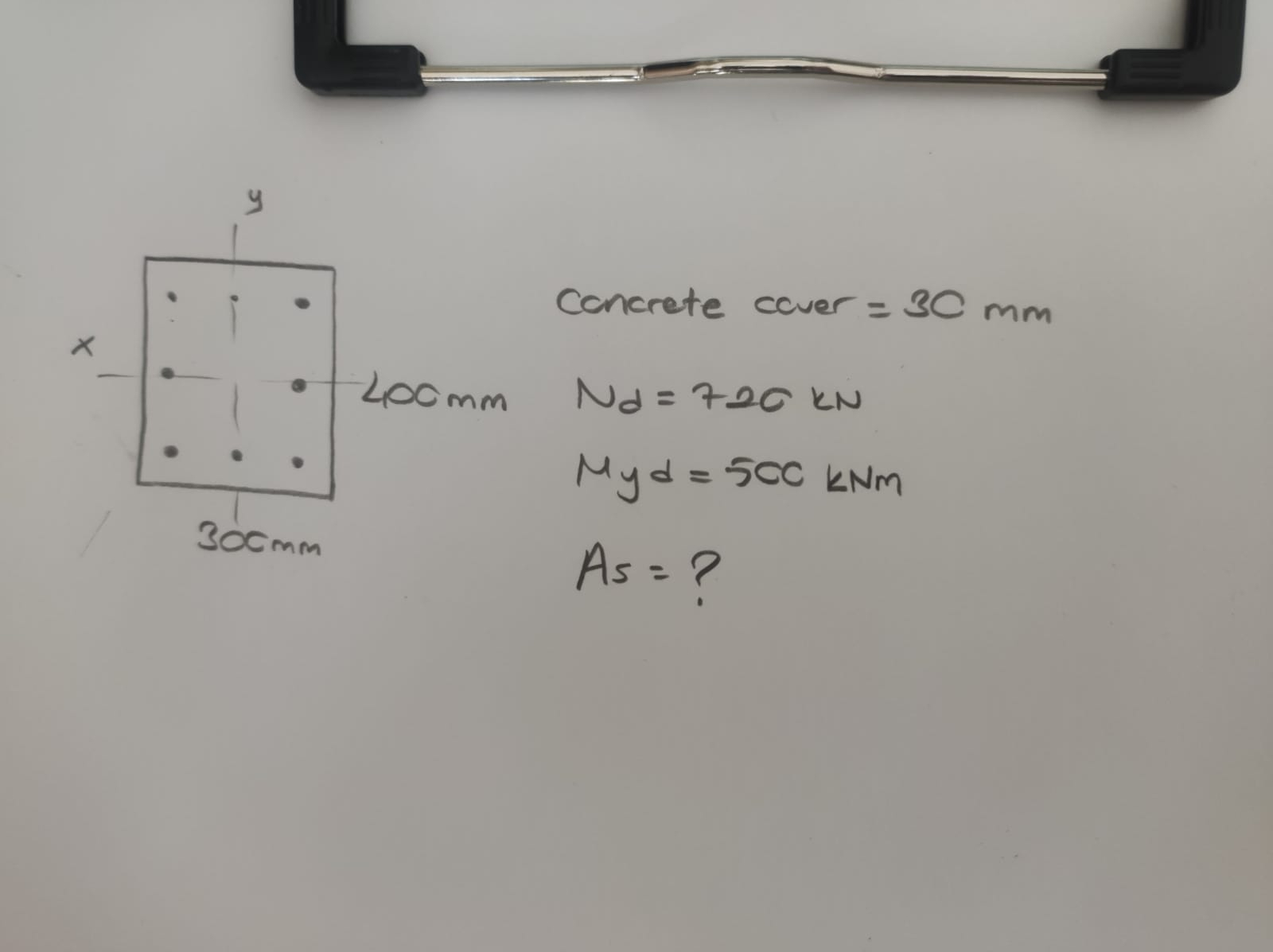 Concrete cover = 3 0 mm Nd = 7 2 0 kN Myd = 5 0 0