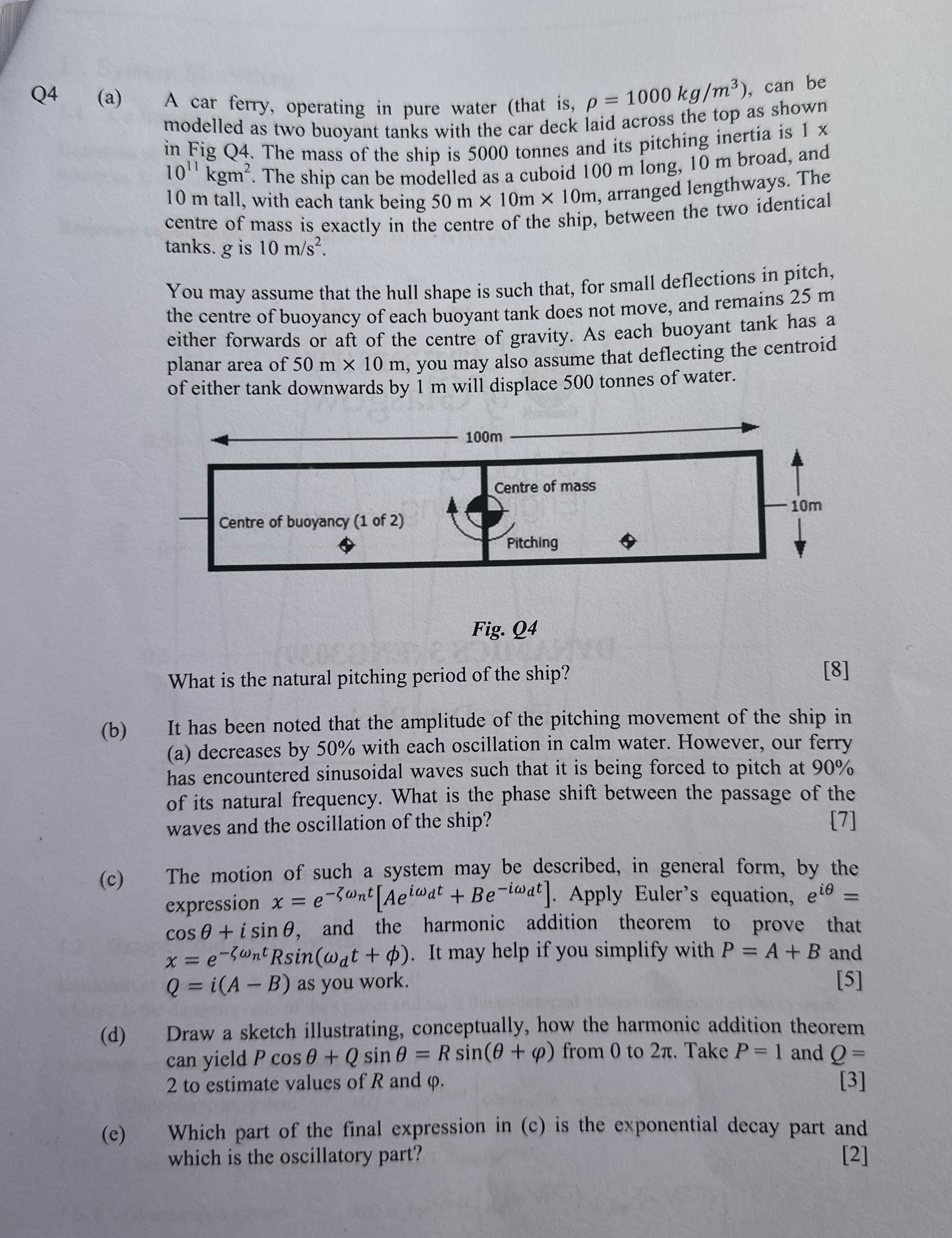 Q 4 ( a ) A car ferry, operating in pure water (