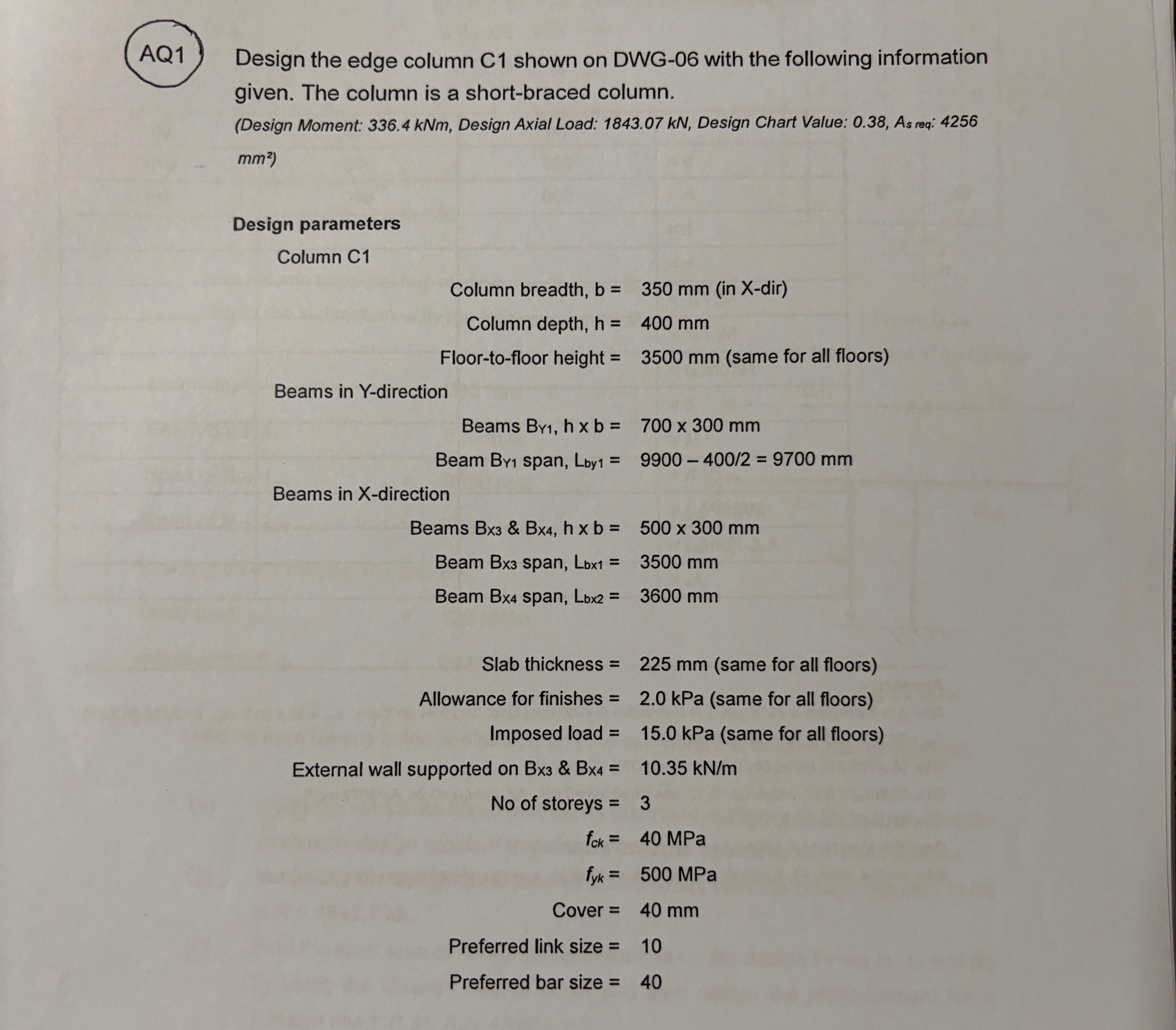 AQ 1 Design the edge column C 1 shown on DWG - 0