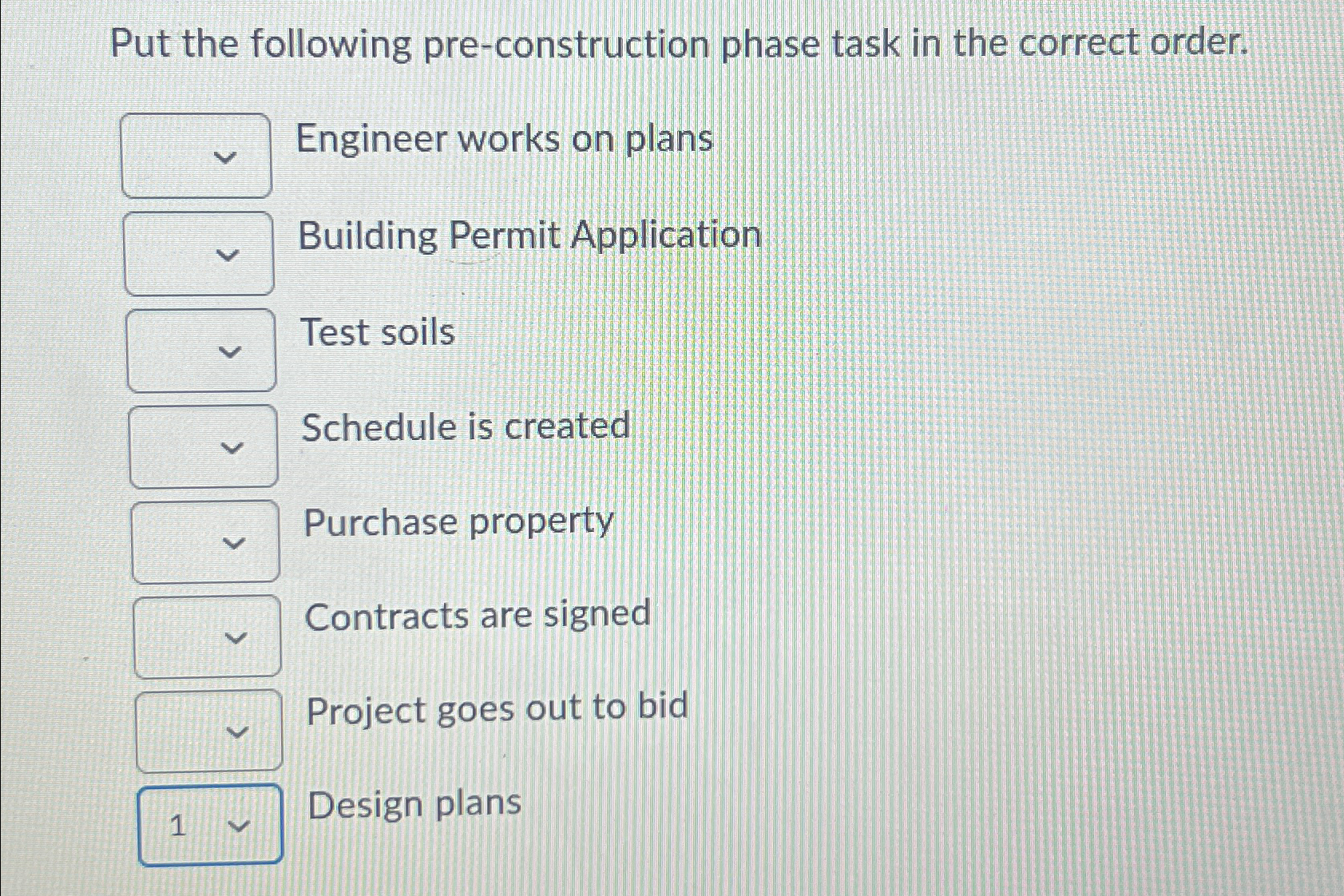 Put the following pre - construction phase task