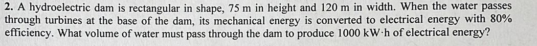 A hydroelectric dam is rectangular in shape, 7 5