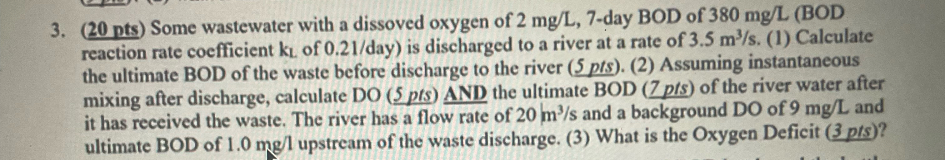 ( 2 0 p t s ) Some wastewater with a dissoved