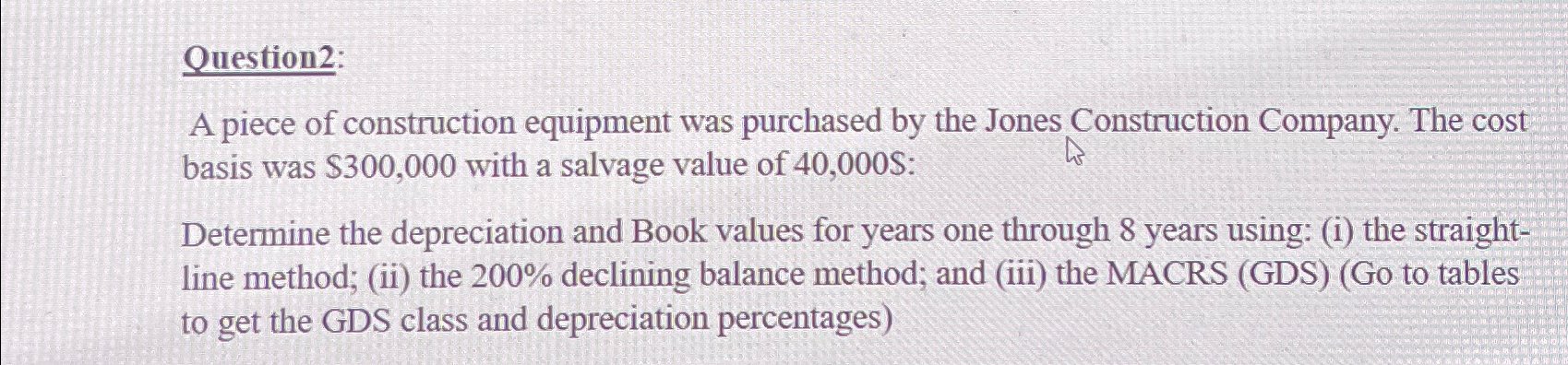 Question 2 : A piece of construction equipment