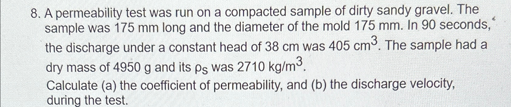 A permeability test was run on a compacted sample