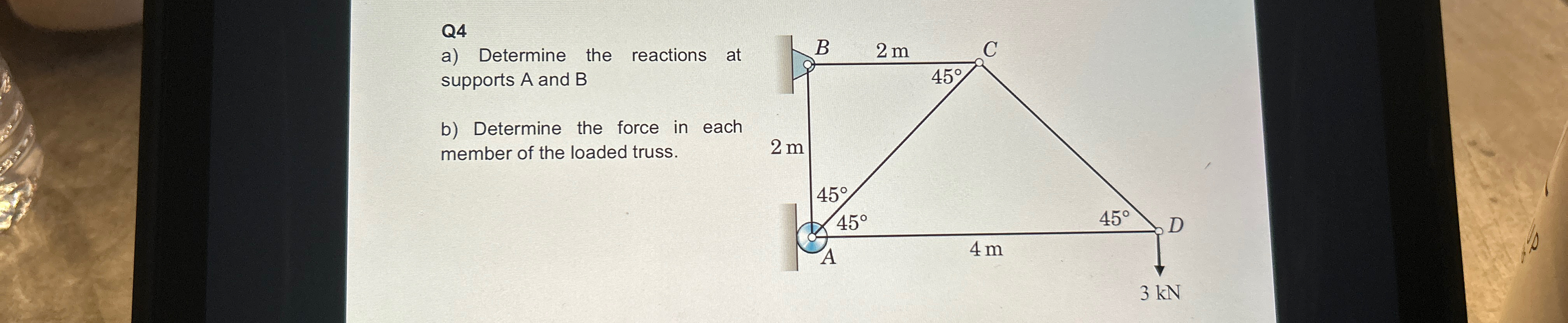 Q 4 a ) Determine the reactions at supports A and