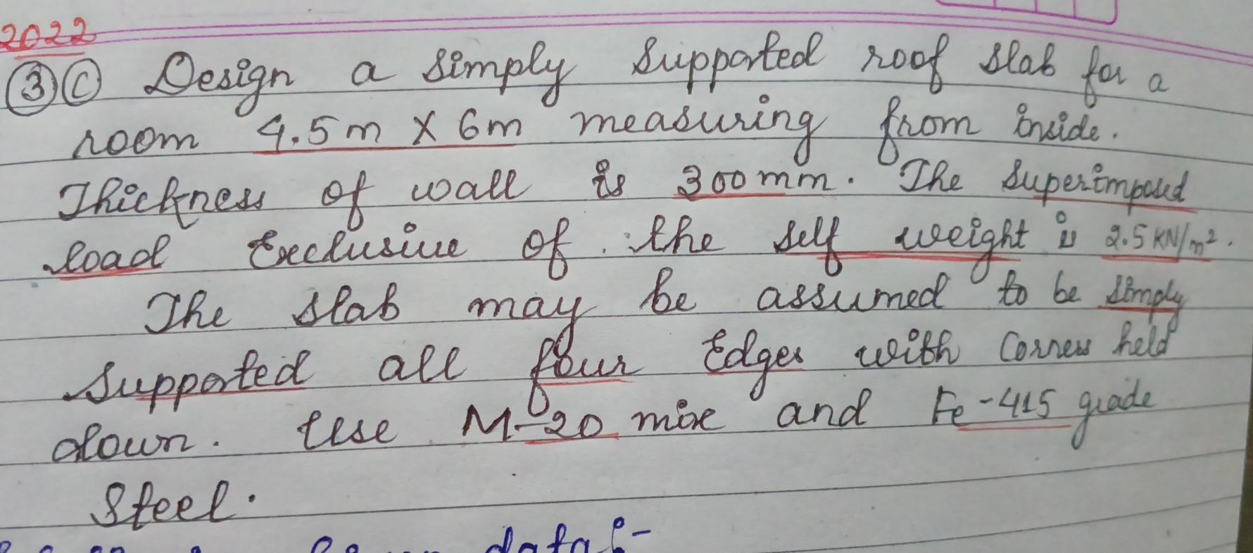 ( 3 ) ( C ) Design a simply supported roof slab