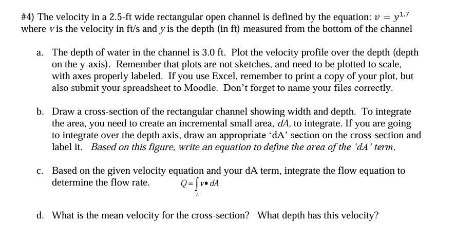 # 4 ) The velocity in a 2 . 5 - f t wide