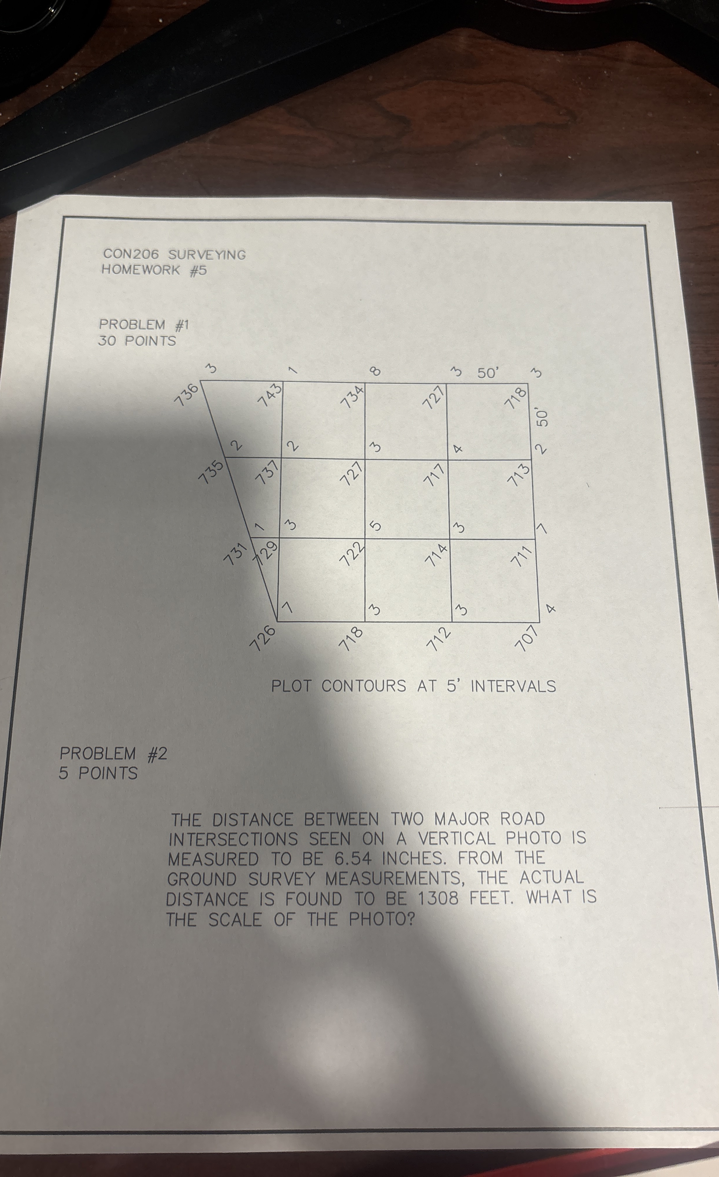 CON 2 O 6 SURVEYING HOMEWORK # 5 PROBLEM # 1 3 0