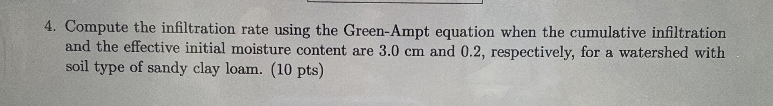Compute the infiltration rate using the Green -