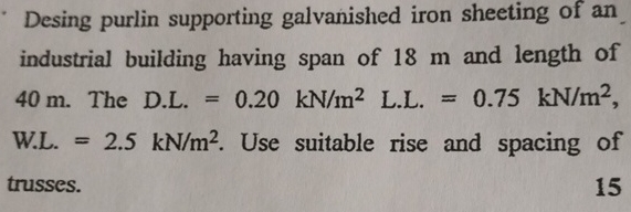 Desing purlin supporting galvanished iron