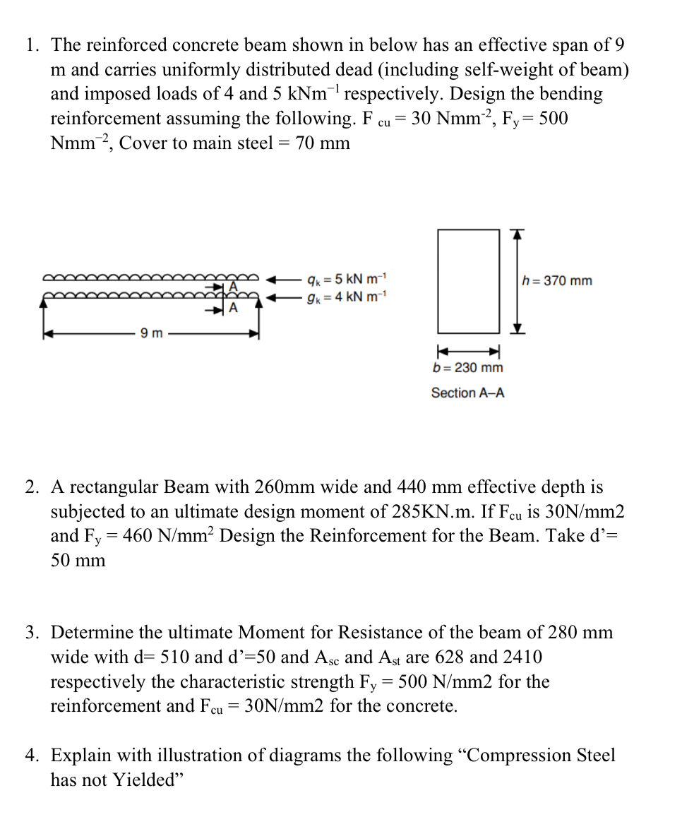 The reinforced concrete beam shown in below has