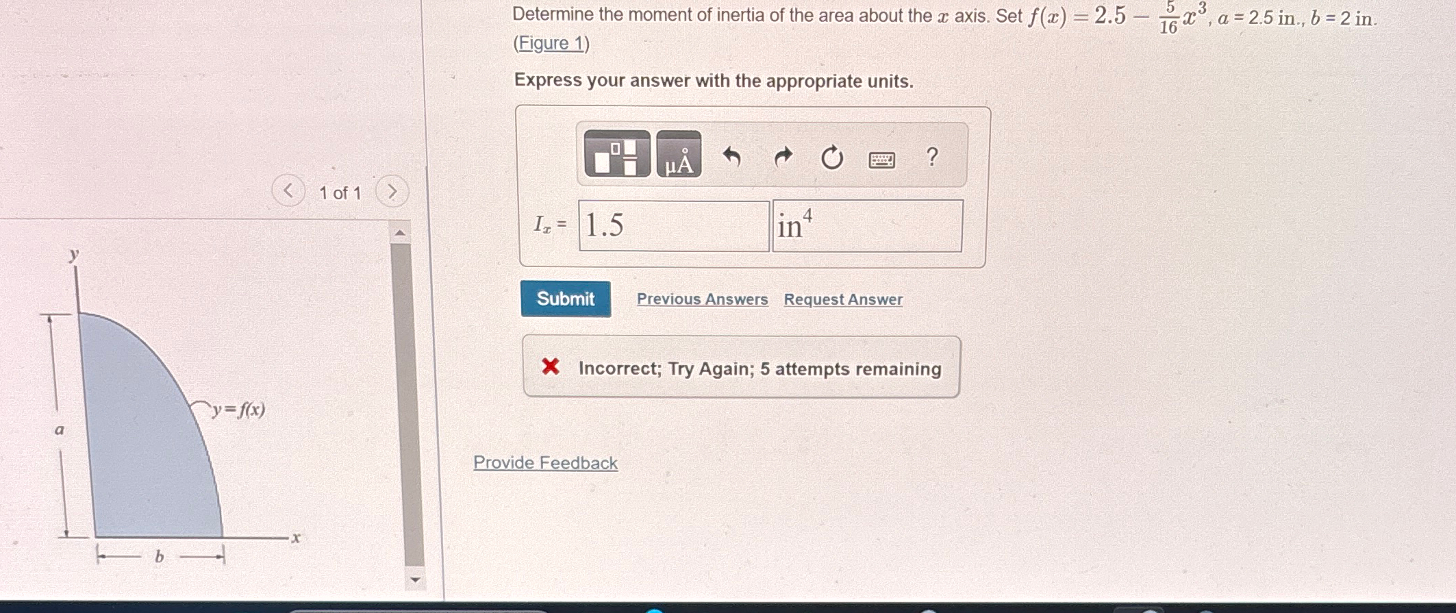 Determine the moment of inertia of the area about