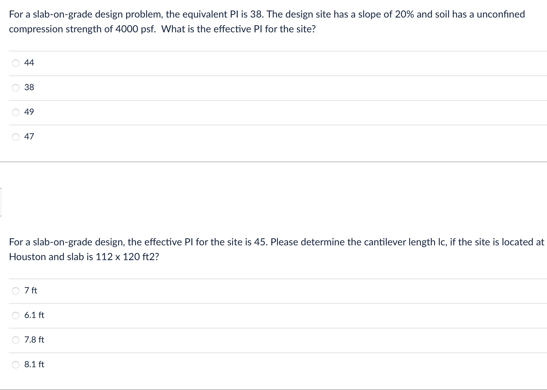 For a slab - on - grade design, the effective PI
