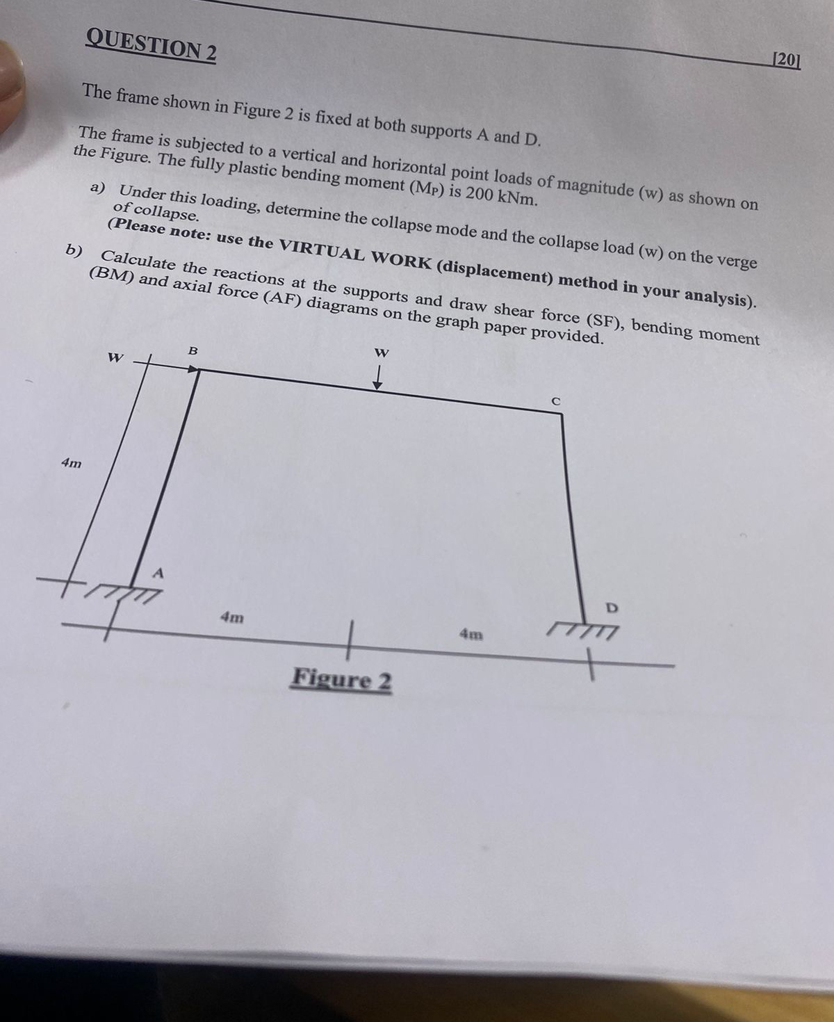 OUESTION 2 [ 2 0 ] The frame shown in Figure 2 is