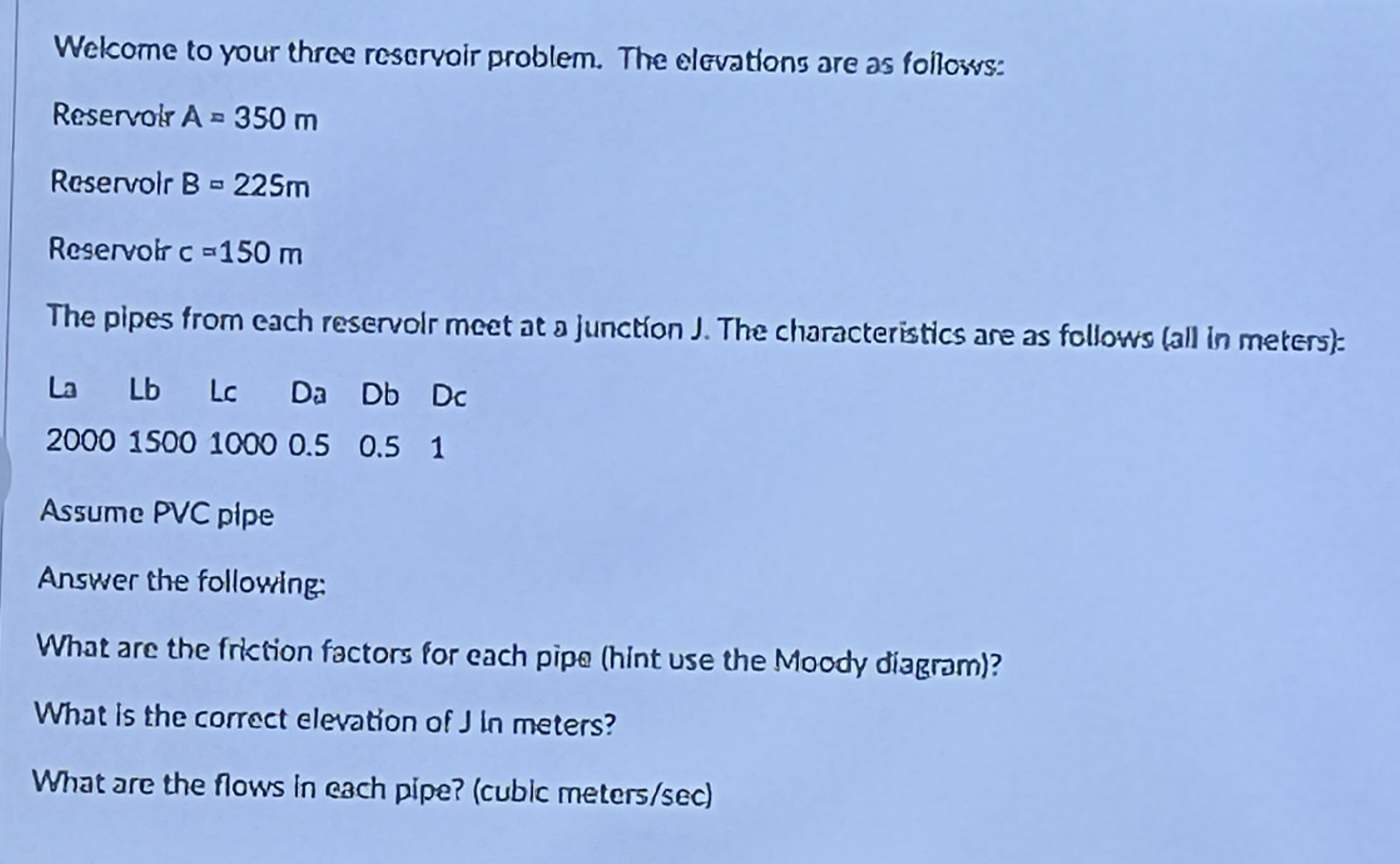 Welcome to your three reservoir problem. The