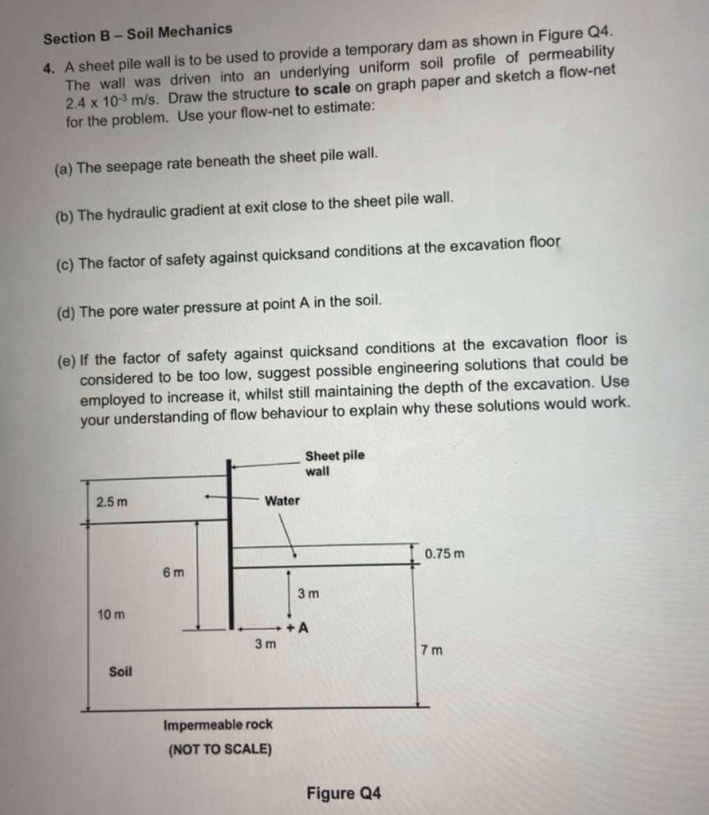 Section B - Soil Mechanics 4 . A sheet pile wall