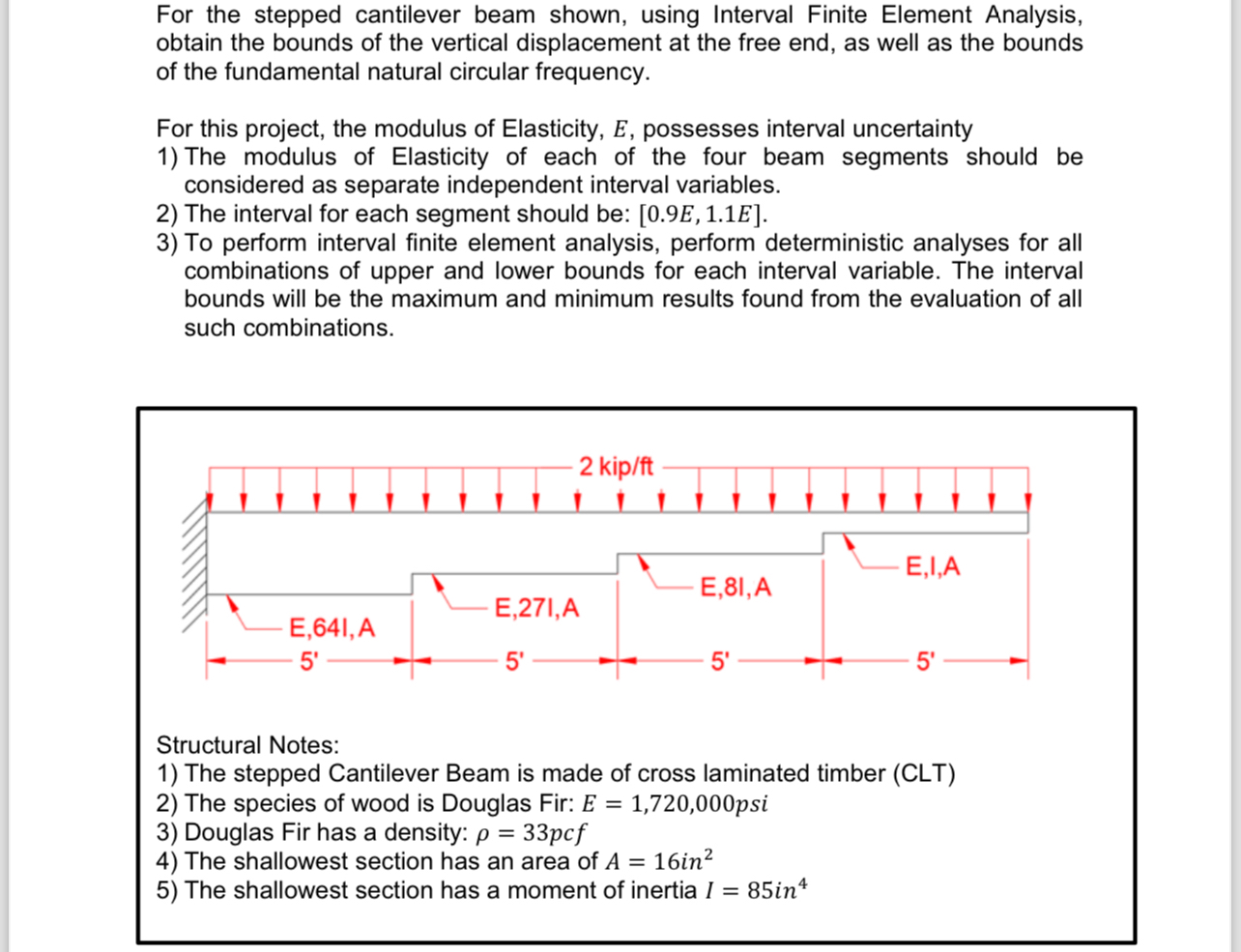 For the stepped cantilever beam shown, using