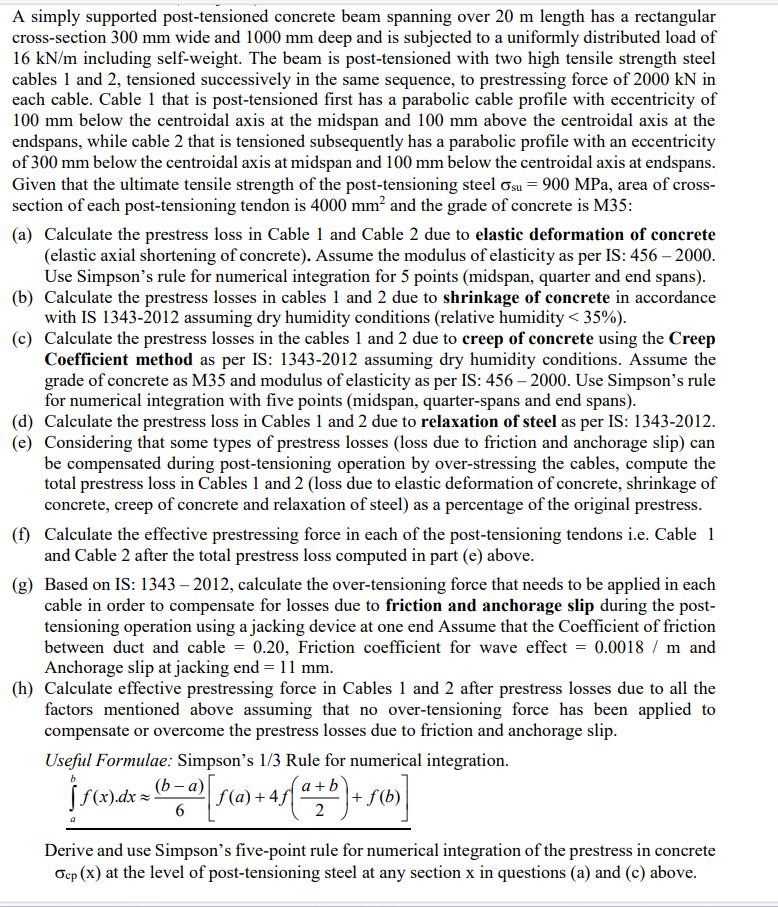 A simply supported post - tensioned concrete beam