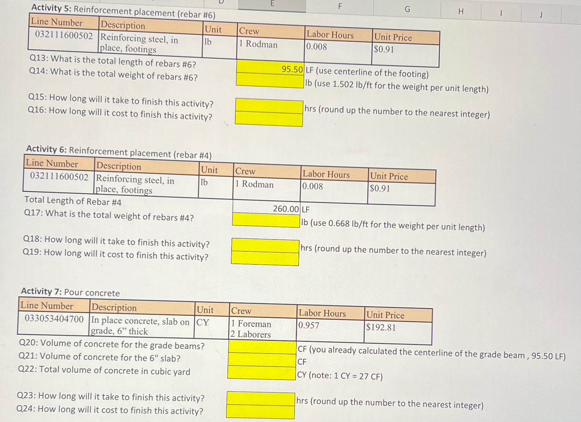 Activity 5 : Reinforcement placement ( rebar # 6