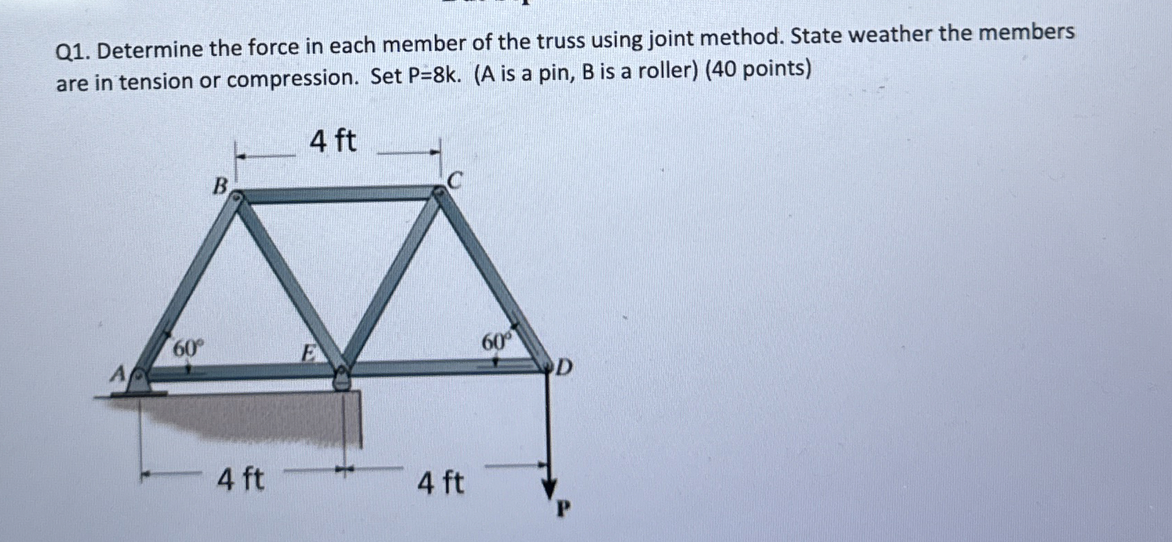Q 1 . Determine the force in each member of the