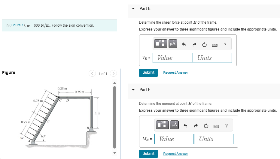 Part E In ( Figure 1 ) , w = 6 0 0 N m . Follow