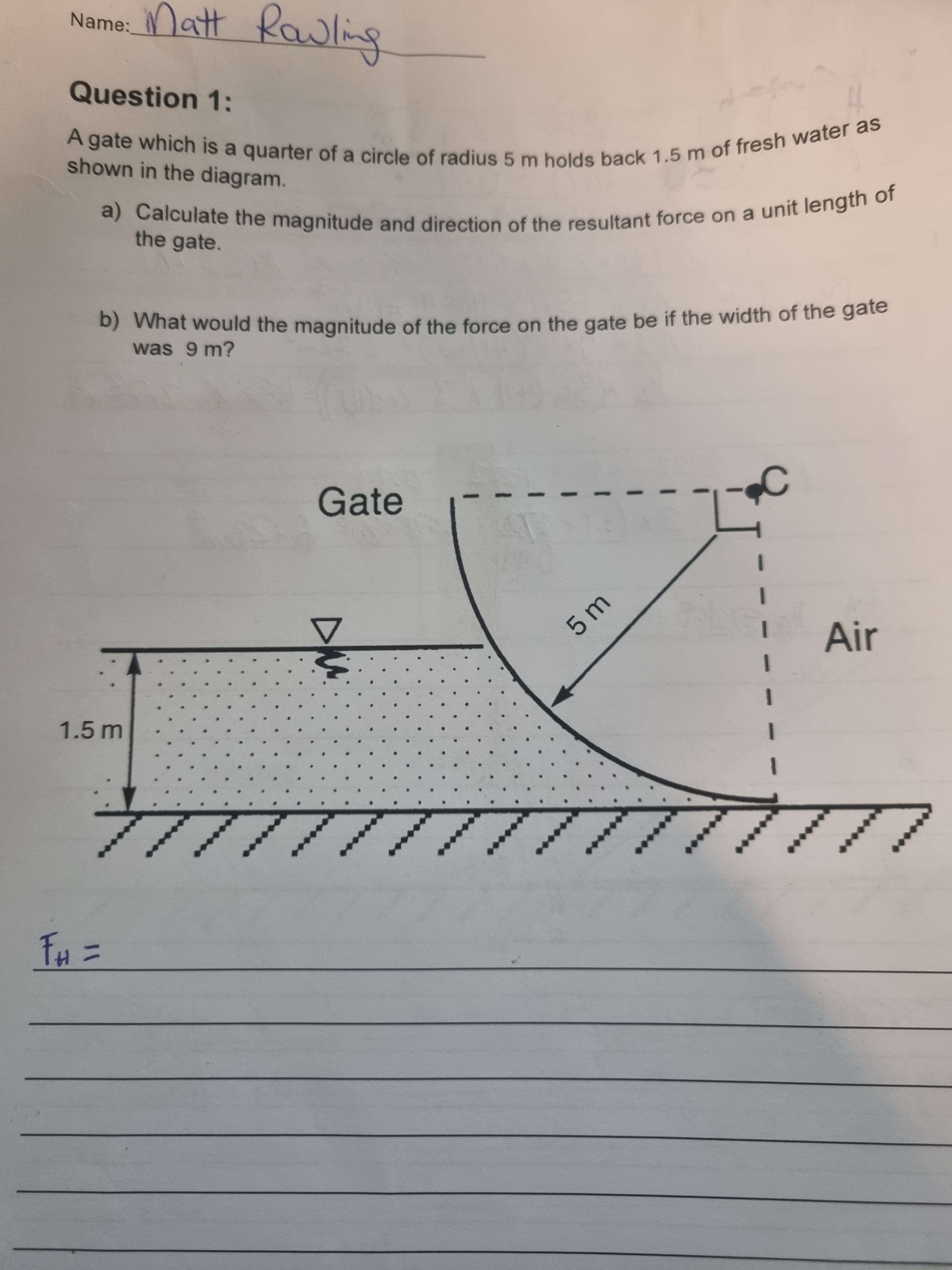 Question 1 : A gate which is a quarter of a