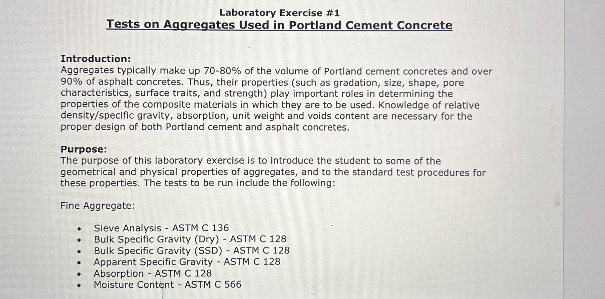 Laboratory Exercise # 1 Tests on Aggregates Used