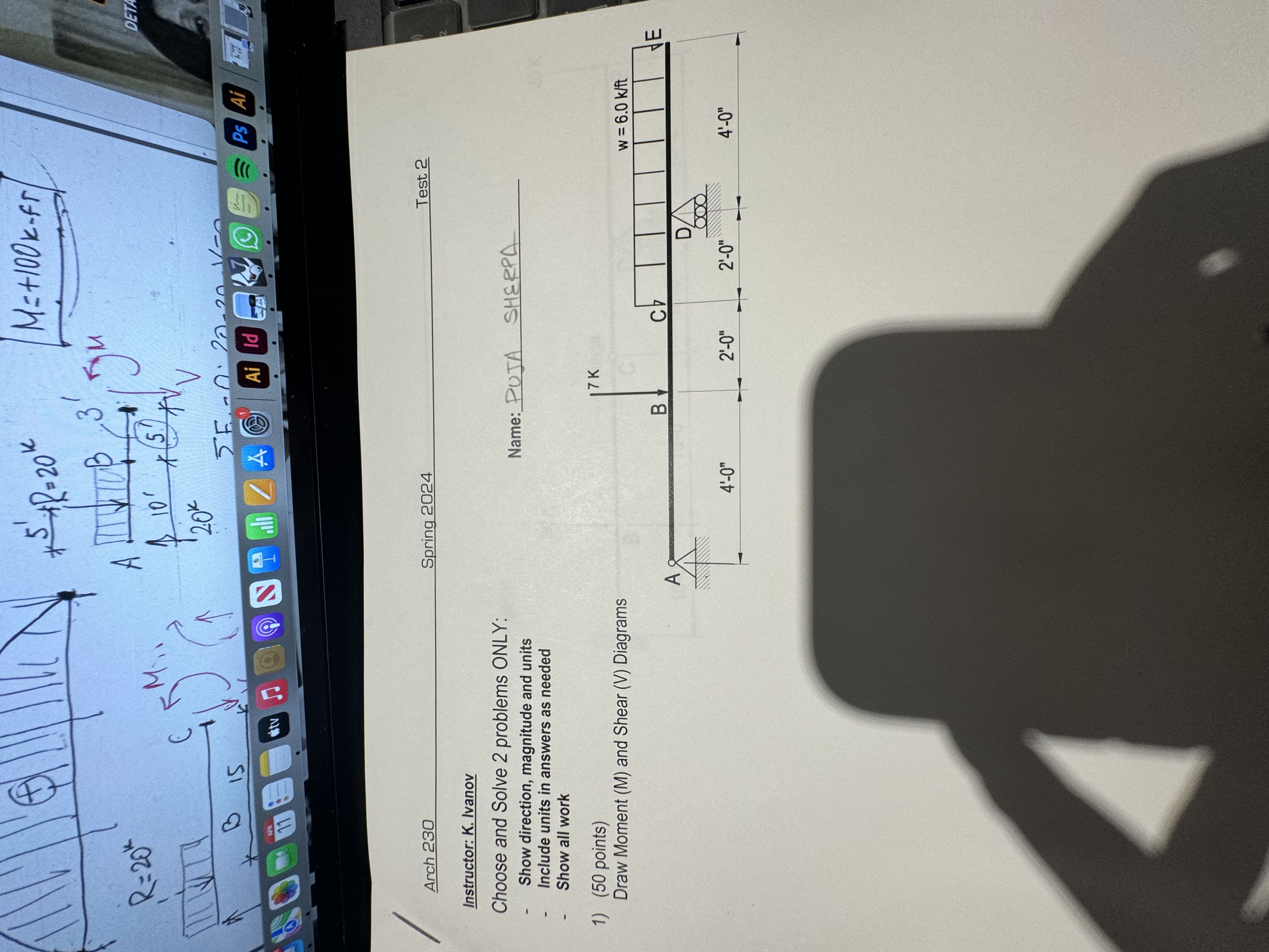 Arch 2 3 0 Spring 2 0 2 4 Test 2 Instructor: K .