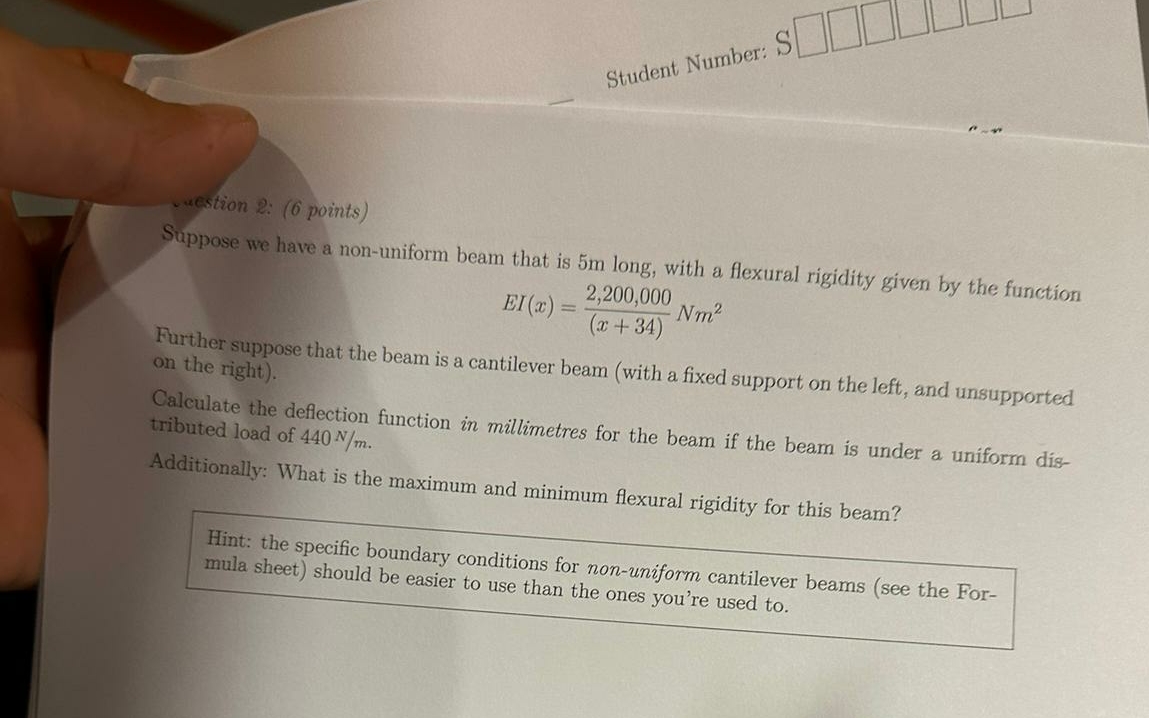 Student Number: westion 2 : ( 6 points ) Suppose