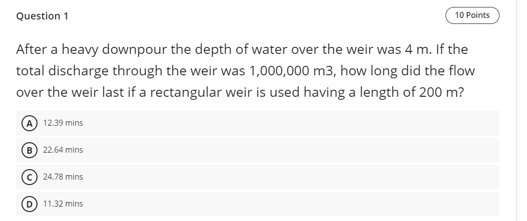 Question 1 After a heavy downpour the depth of