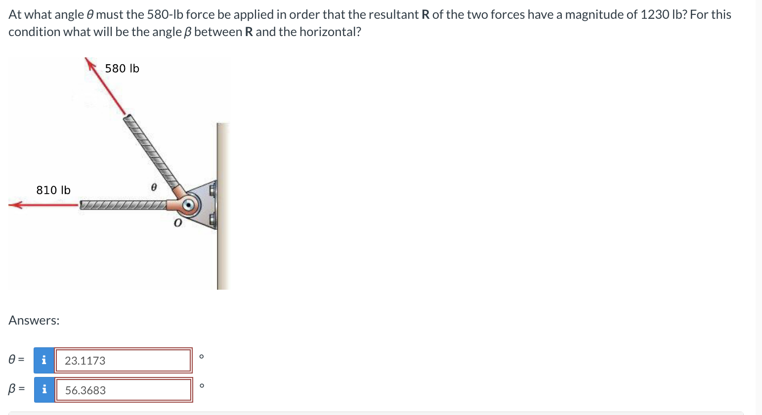 At what angle must the 5 8 0 - l b force be