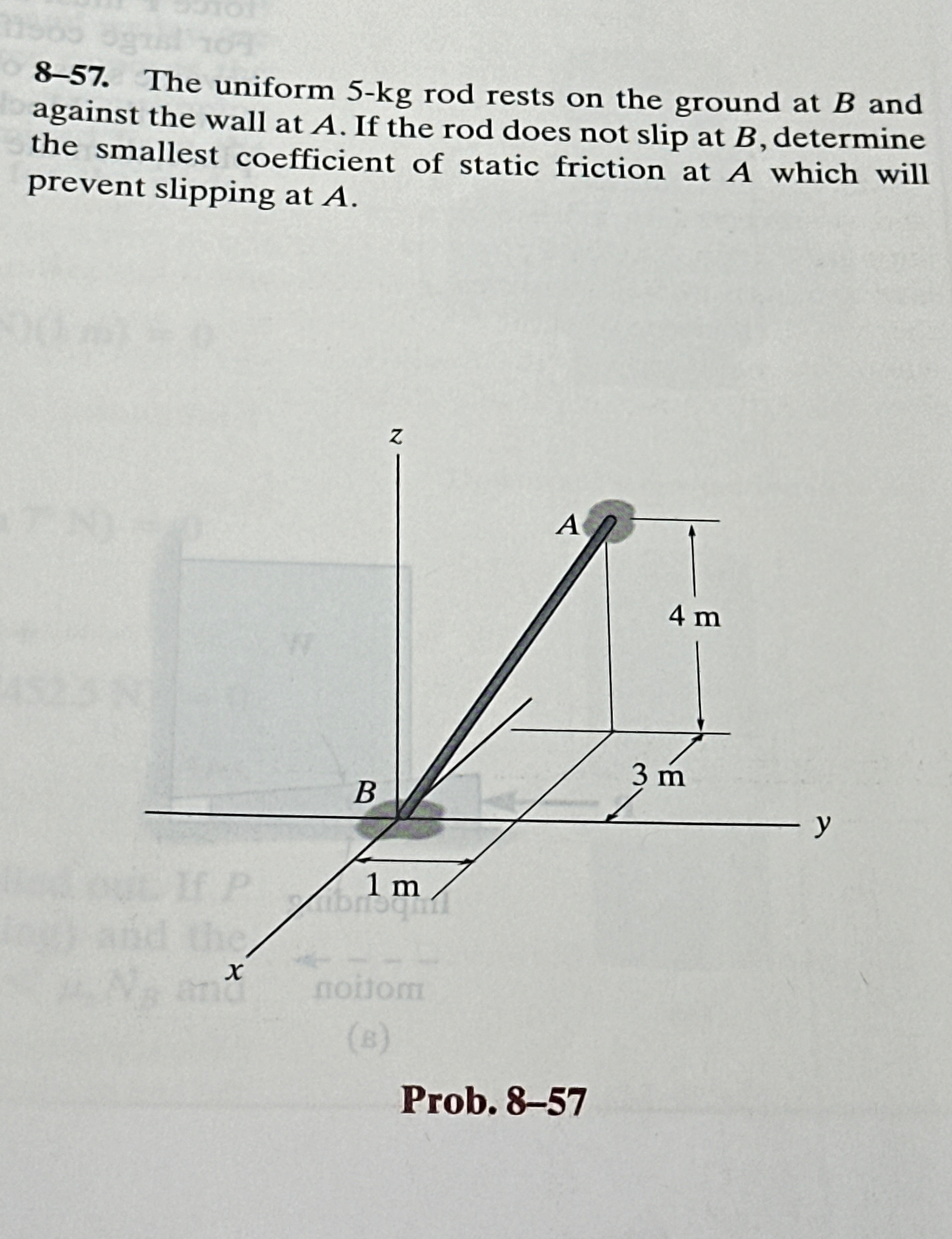 8 - 5 7 . The uniform 5 - k g rod rests on the