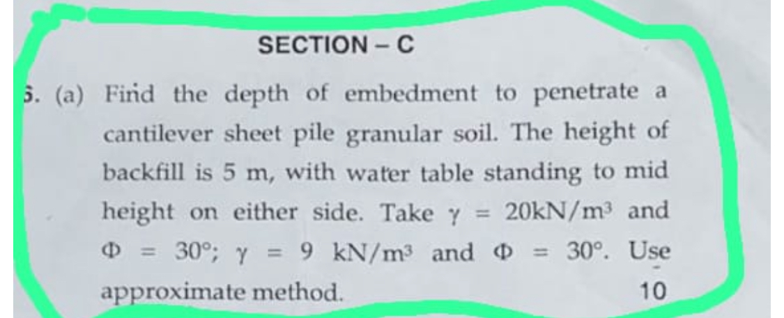 SECTION - C 3 . ( a ) Find the depth of embedment