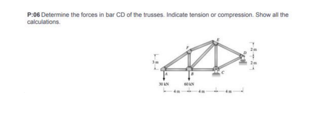 P: 0 6 Determine the forces in bar CD of the