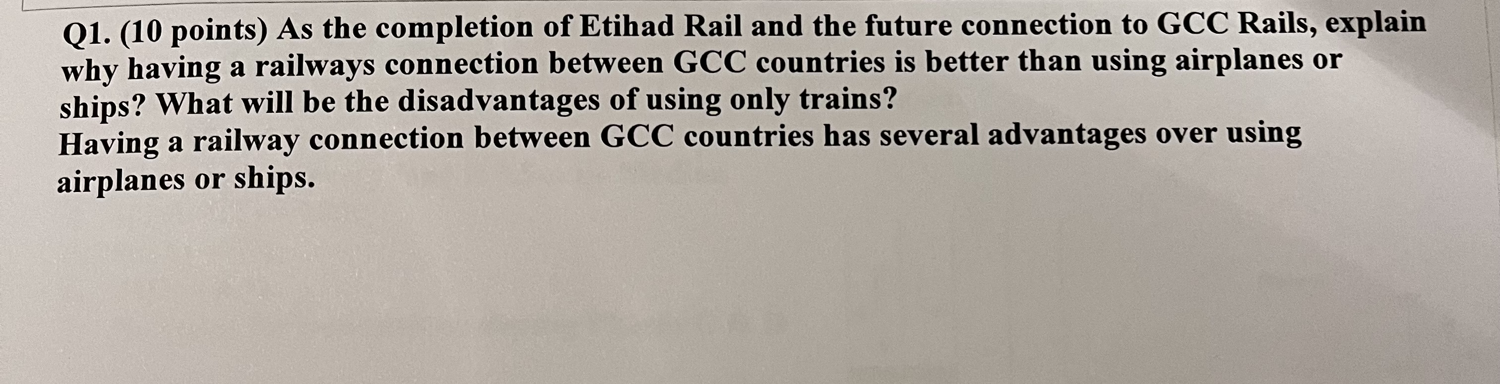 Q 1 . ( 1 0 points ) As the completion of Etihad