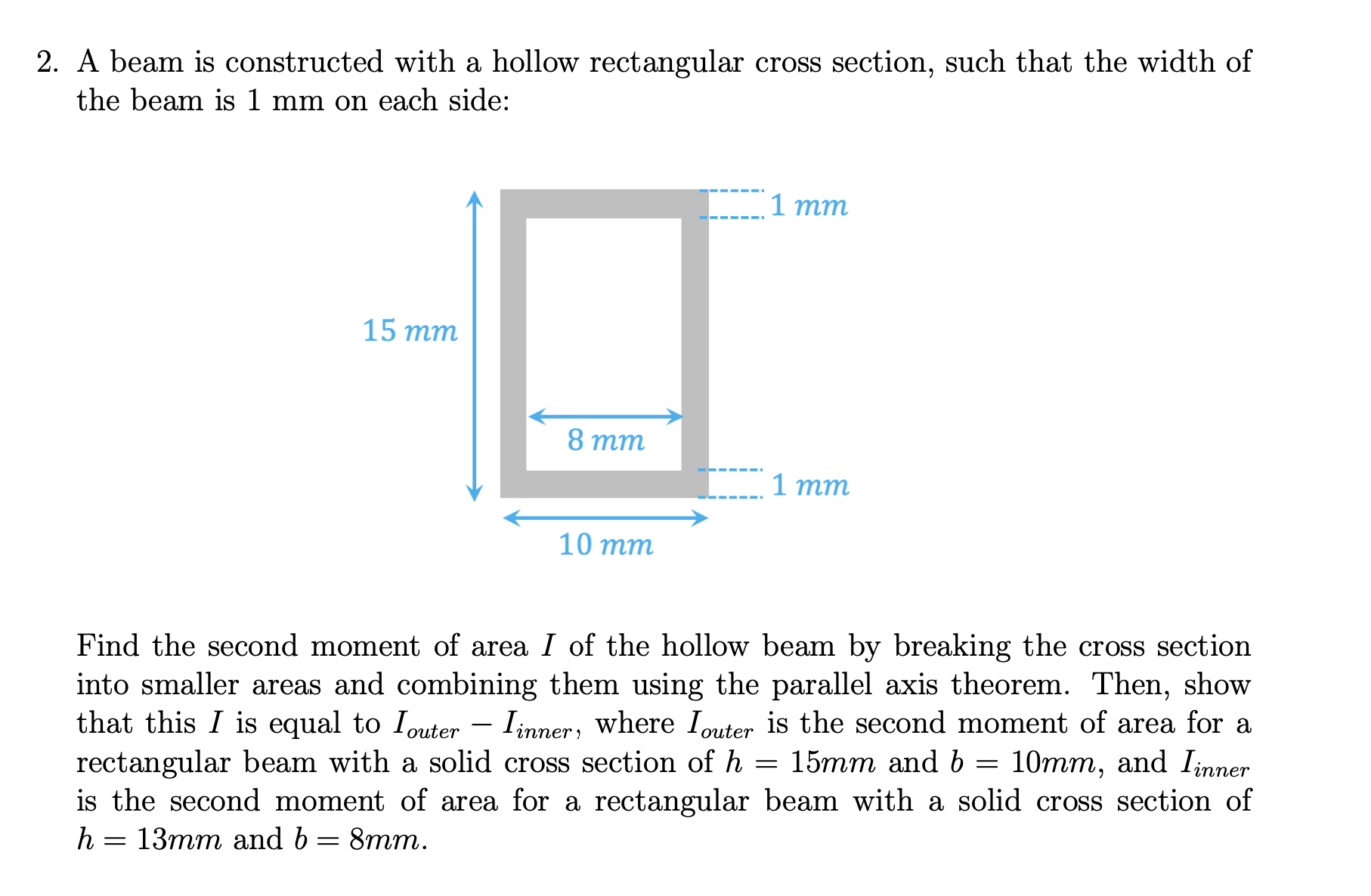 Find the second moment of area I of the hollow