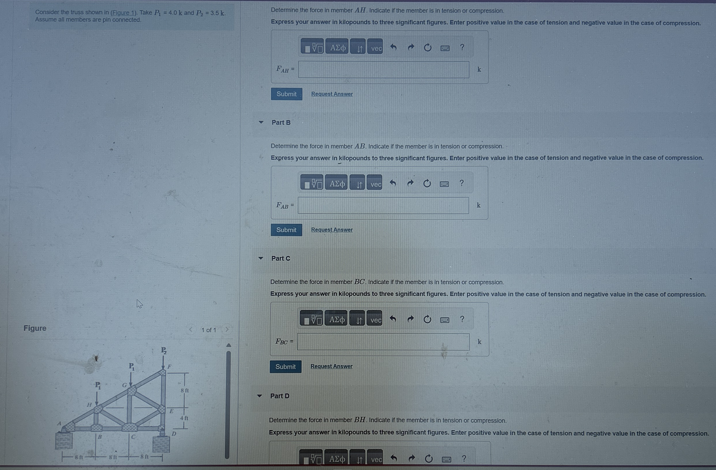 Consider the truss shown in ( Eigure 1 ) . Take P