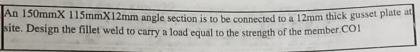 An 1 5 0 m m 1 1 5 m m 1 2 m m angle section is