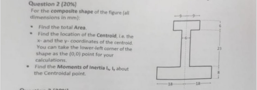Question 2 ( 2 0 % ) For the composite shape of